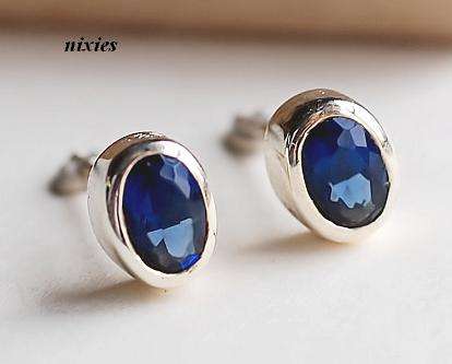 ELEGANT SOLID SILVER STUDS WITH BLUE SAPPHIRES