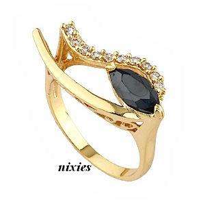ATTRACTIVE YELLOW GOLD BLACK SAPPHIRE RING - SIZE 7(O)