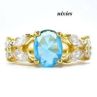 LOVELY BLUE & WHITE TOPAZ RING - SIZE 8(Q)