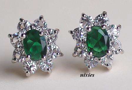 AWESOME EMERALD & WHITE SAPPHIRE EARRINGS