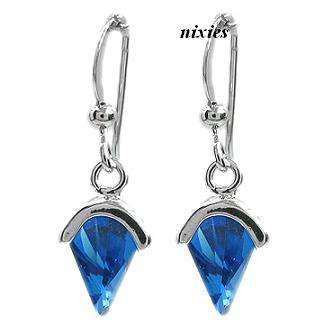 TRENDY WHITE GOLD BLUE SAPPHIRE LASER EARRINGS