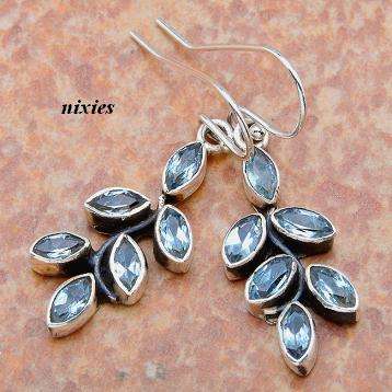 SOLID 925 STERLING SILVER BLUE TOPAZ EARRINGS