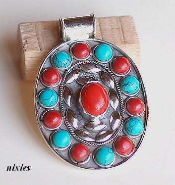 EYE CATCHING CHUNKY TURQUOISE & SPONGE CORAL PENDANT