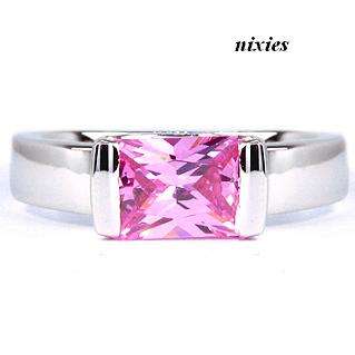 GORGEOUS SOLID SILVER PINK SAPPHIRE ENGAGEMENT RING - SIZE 6(M)