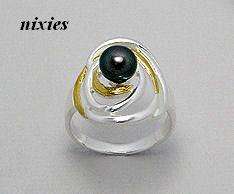 FRESH WATER PEARL RING IN SOLID SILVER & PURE 14K GOLD - SIZE 8(Q)