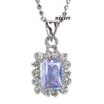 WHITE GOLD TANZANITE & SAPPHIRE PENDANT on chain