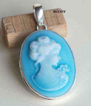 AMAZING AQUA BLUE CAMEO IN SOLID SILVER