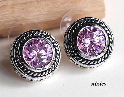 LOVELY STERLING SILVER ROUND BRILLIANT KUNZITE EARRINGS