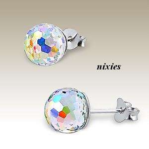 CUTE 10MM AB CRYSTAL BALL EARRING STUDS - STERLING SILVER