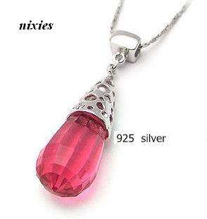 TRENDY 925 STERLING SILVER RUBY DROP PENDANT