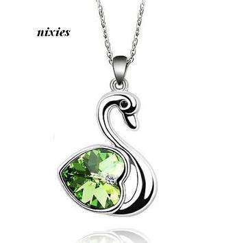 DAZZLING SWAROVSKI PERIDOT SWAN PENDANT on chain