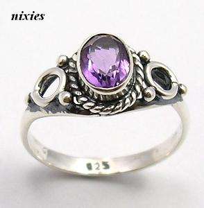 NATURAL SOLID SILVER AMETHYST RING - SIZE 6(M)