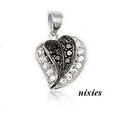 STYLISH 925 STERLING SILVER BLACK & WHITE DIAMANTE PENDANT