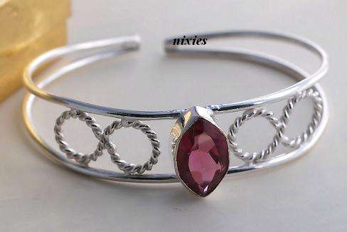 LOVELY  STERLING SILVER TOURMALINE CUFF BRACELET