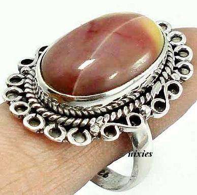 NATURAL 18K MOOKAITE  STERLING SILVER RING  - SIZE 7.5(P)