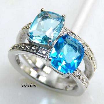STUNNING AQUAMARINE & BLUE TOPAZ STERLING SILVER RING - SIZE 7(O)