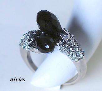 FASHIONABLE BLACK & WHITE CRYSTAL RING  - SIZE 9(S)