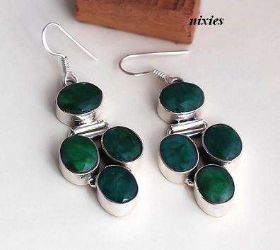 100% NATURAL RICH EMERALD EARRINGS IN SOLID SILVER