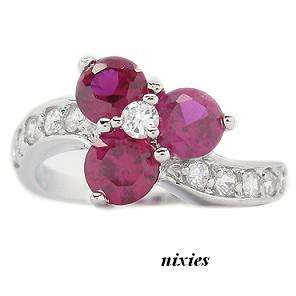 UNIQUE 3-STONE RUBY SWIRL RING - SIZE 8(Q)