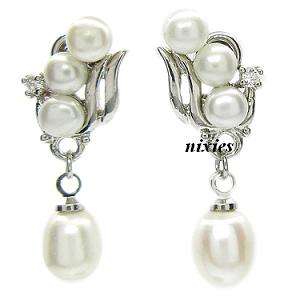 LOVELY WHITE GOLD EP PEARL & DIAMOND EARRINGS