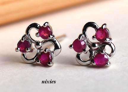 DAINTY PURE 925 STERLING SILVER RUBY EARRING STUDS