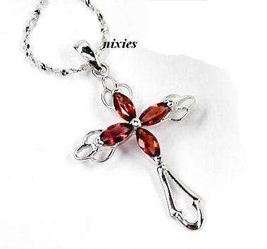 PURE 925 STERLING SILVER CROSS WITH NATURAL GARNET