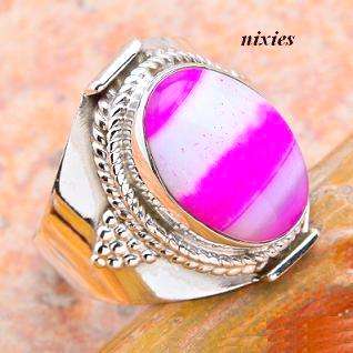 LOVELY PINK & WHITE BOTSWANA AGATE IN PURE 925 STERLING SILVER - SIZE 7(O)