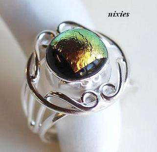 *ONE OF A KIND* PURE 925 STERLING SILVER DICHROIC GLASS RING - SIZE 7(O)