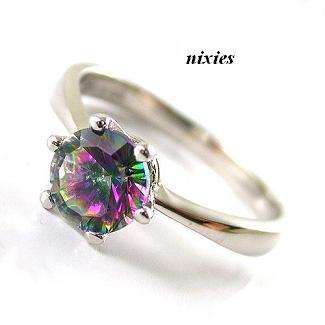 LOVELY PURE 925 STERLING SILVER MYSTIC TOPAZ SOLITAIRE - SIZE 7(O)