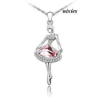 DARLING PINK SWAROVSKI BALLERINA PENDANT on chain