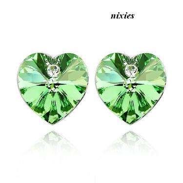 GORGEOUS PERIDOT SWAROVSKI HEART EARRING STUDS