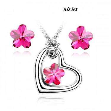 ELEGANT DEEP PINK SWAROVSKI NECKLACE WITH EARRINGS