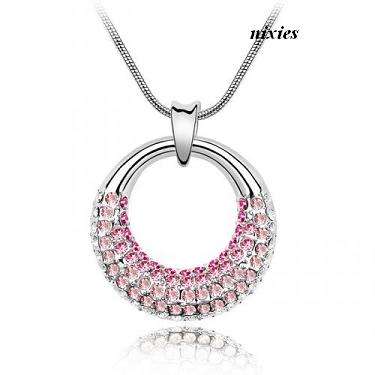 LARGE CIRCLE PENDANT WITH PINK SWAROVSKI'S on chain