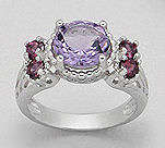 EYE CATCHING PURE 925 STERLING SILVER AMETHYST & GARNET RING - SIZE 6(M)