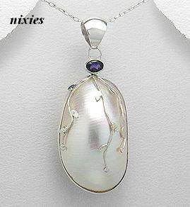 EXTRAORDINARY MOTHER OF PEARL & AMETHYST PENDANT - 925 STERLING SILVER