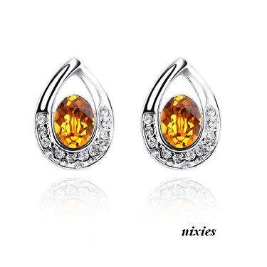 STUNNING PAVED CITRINE SWAROVSKI STUD EARRINGS
