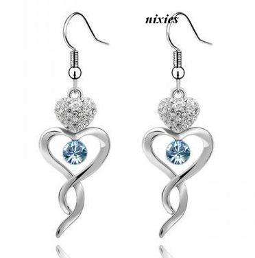 STYLISH BLUE TOPAZ SWAROVSKI DANGLING EARRINGS