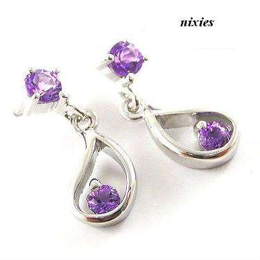 STUNNING PURE 925 STERLING SILVER AMETHYST EARRINGS