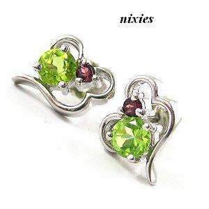 GORGEOUS PURE 925 STERLING SILVER PERIDOT & GARNET STUDS