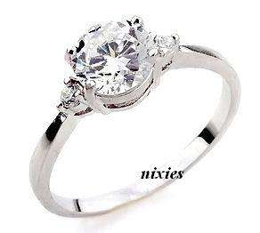 LOVELY WHITE GOLD EP DIAMOND SOLITAIRE ENGAGEMENT RING - SIZE 7(O)