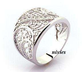 LOVELY WHITE GOLD EP PAVED FILIGREE RING - SIZE 6(M)