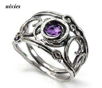 EXTRAORDINARY 925 SOLID SILVER HANDMADE AMETHYST RING - SIZE 8(Q)