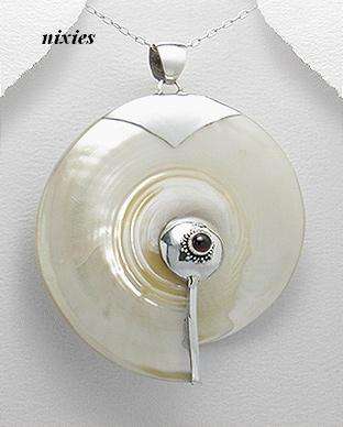 HUGE MOP SHELL & GARNET SET IN PURE 925 STERLING SILVER