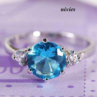 8mm AQUA DIAMOND CZ SOLITAIRE RING - SIZE 6(M)