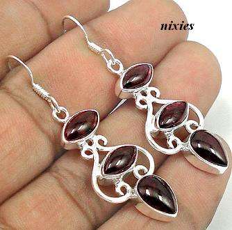 SOLID SILVER NATURAL GARNET EARRINGS