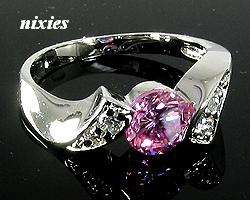 GORGEOUS WHITE GOLD EP PINK SAPPHIRE  RING - SIZE 6(M)