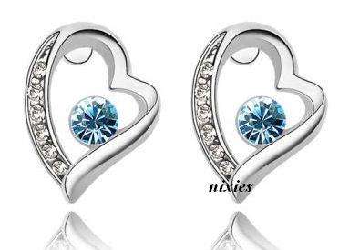 DARLING BLUE TOPAZ SWAROVSKI HEART EARRING STUDS
