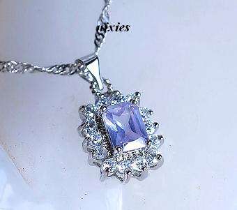 WHITE GOLD TANZANITE & SAPPHIRE PENDANT on chain