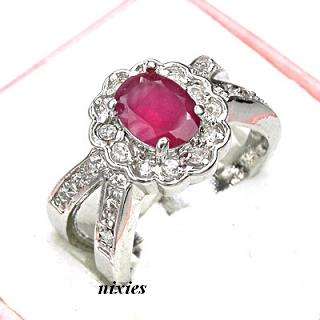 BEAUTIFUL OVAL RUBY CZ DRESS RING - SIZE 7.5(P)