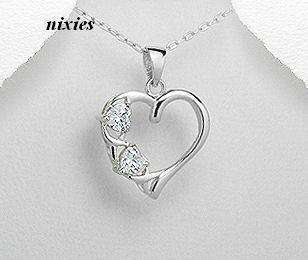 LARGE PURE 925 STERLING SILVER DIAMOND CZ HEART PENDANT